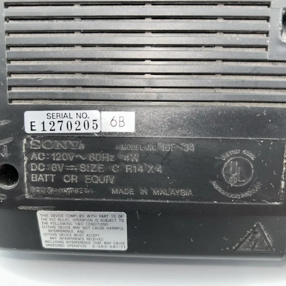 Vintage Sony ICF-36 Am/Fm Weather TV Band Portable Radio AC Battery Tested Works